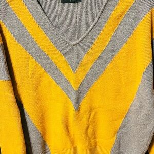 Yellow and Gray V-Neck Sweater